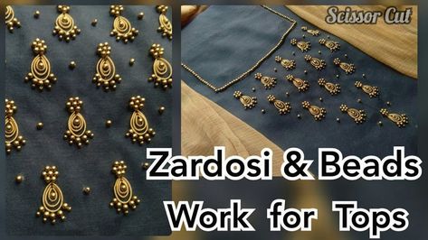 Zardosi work with beads for kurti - Simple Craft Ideas Jardosi Work Design In Kurti, Zardosi Work Blouse, Diy Clothes Tops, Boat Neck Blouse Design, Zardosi Work, Scissor Cut, Beads Work, Kurti Embroidery Design, Simple Blouse Designs