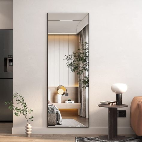 Full Mirrors In Bedroom, Standing Mirror Decor Living Rooms, Long Wall Mirrors, Bathroom With Full Length Mirror, Long Mirror In Entryway, Full Length Mirrors On Wall, Full Size Mirror In Living Room, Dressing Area Mirror, Long Mirror For Bedroom