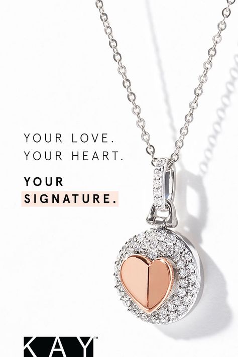 Give your whole heart. Discover the Signature Heart collection this Valentine's Day, exclusively at KAY. Valentine Jewellery, Wedding Couture, Guru Purnima, Heart Necklace Diamond, Sparkly Things, Image Description, Kay Jewelers, Whole Heart, Holiday Shopping