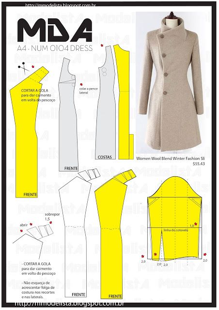 A4 NUM 0104 DRESS Pola Jaket, Sewing Coat, Mode Mantel, Blazer Pattern, Coat Pattern Sewing, Sewing Clothes Women, Diy Vetement, Jacket Pattern Sewing, Blouse Pattern Sewing