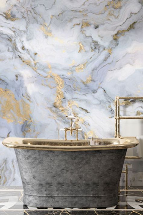 Luxurious Wallpaper White And Gold Marble Wallpaper, Cool Wallpapers Abstract, Art Canvas Painting Ideas, White And Gold Marble, Gold Marble Wallpaper, Wallpaper For Bathroom, Marble Effect Wallpaper, Resin Art Canvas, Tapete Gold