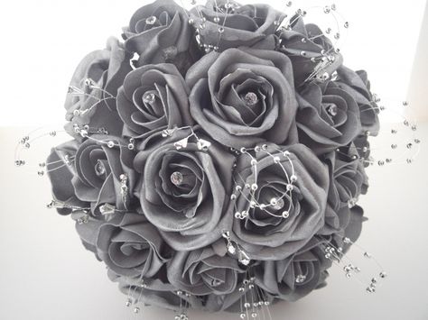 Silver roses - goes with the color theme Prom Flowers Bouquet, Silver Bouquet, Grey Wedding Theme, Purple And Silver Wedding, Silver Wedding Anniversary, Prom Flowers, 25th Wedding Anniversary, Bling Wedding, Silver Anniversary