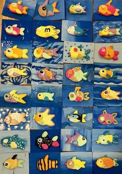 CLAY FISH SCULPTURES ART LESSON FOR GRADE K-8 - Art Teacher in LA Third Grade Art Project, Clay Art For Kids, Fish Sculptures, Grade 1 Art, Third Grade Art, Elementary Art Ideas, Clay Lesson, Steam Art, 3d Art Projects