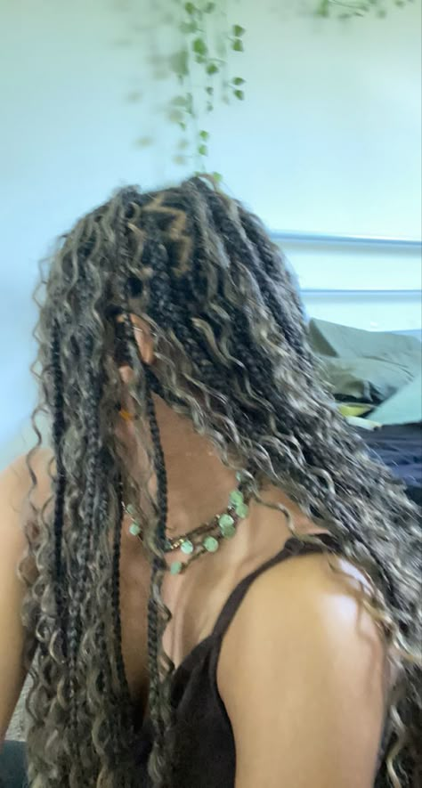 Goddess Braids No Hair Added, Godddd Braids, Latina Goddess Braids, Messy Goddess Braids, Goddess Braids With Charms, Goddess Braids White Girl, Small Goddess Braids With Curls, Blond Bohemian Braids, Green Goddess Braids