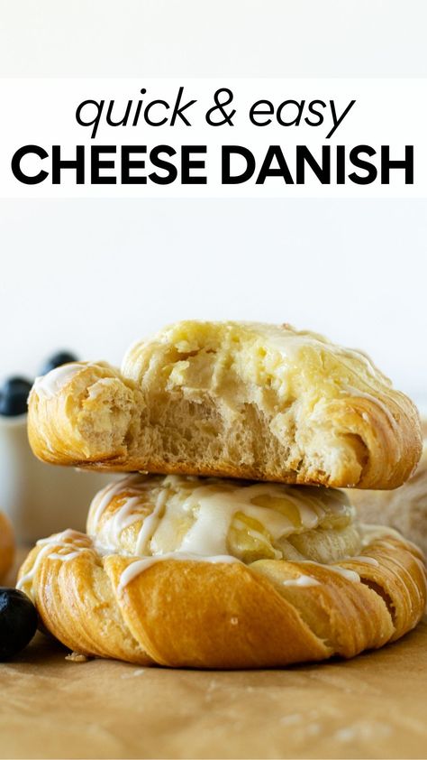 You can have homemade cream cheese danish at home in just 20 minutes thanks to store-bought crescent roll dough. With a sweet cream cheese filling twisted in layers of buttery flaky dough and piled in the center, and finished with a drizzle of vanilla glaze, this crescent roll cream cheese danish is truly irresistible. #cheesedanish #creamcheesedanish #danishrecipe #crescentrollrecipes Homemade Cream Cheese Danish, Crescent Roll Cream Cheese Danish, Crescent Roll Cream Cheese, Easy Cheese Danish, Cream Cheese Danish Recipe, Easy Crescent Rolls, Quick Cinnamon Rolls, Cheese Danish Recipe, Homemade Cream Cheese