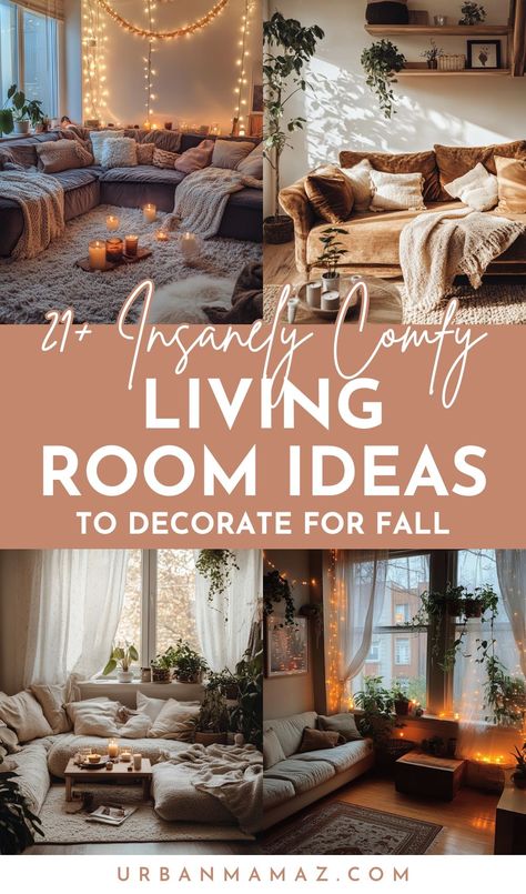 Looking for insanely comfy living room ideas to decorate for fall? Check out this ultimate list of 21+ cozy apartment living room ideas for fall this year! Papasan Chair And Coffee Table, Styling Blankets On Couch, Fall Pillows Living Rooms Gray Couch, Comfy Living Room Aesthetic, Cozy Romantic Living Room, Dark Walnut Living Room, No Couch Living Room Ideas, Living Room Ideas For Fall, Decorate Living Room Ideas