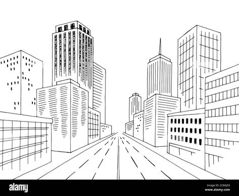 Download this stock vector: City road street graphic black white cityscape skyline sketch illustration vector - 2C8AJ59 from Alamy's library of millions of high resolution stock photos, illustrations and vectors. Buildings Doodle, Skyline Sketch, Road Drawing, Skyline Drawing, Grayscale Art, Cityscape Drawing, City Sketch, Building Sketch, New York City Map