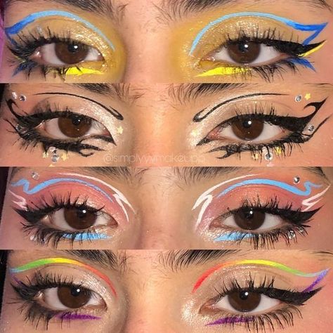 Pride Eyeliner Looks, Pride Graphic Liner, Rainbow Graphic Liner, Pride Eyeliner, Crazy Eyeliner, Colorful Graphic Liner, Funky Makeup, Cute Eye Makeup, Pride Makeup