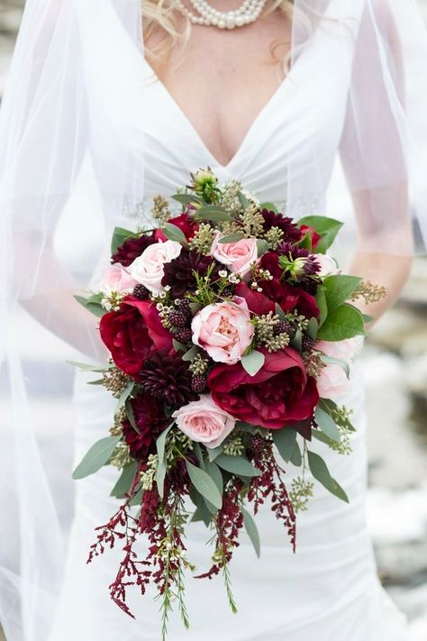 Marsala Wedding Bouquet, Red Bridal Bouquet, Burgundy And Blush Wedding, Cascading Wedding Bouquets, Red Bouquet Wedding, Bridal Bouquet Fall, Red Bouquet, Fall Wedding Bouquets, Fall Wedding Flowers