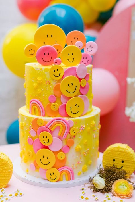 The Happiest Smiley Face Party to Brighten Your Day! – Beijos Events Smiley Face Cakes Aesthetic, Hot Pink Smiley Face Cake, Pink Smiley Face Cake, Smily Cake Smiley Faces, Smiley Face Cake, Sprinkle Cake Smiley Face, Healthy Baking Alternatives, Smiley Face Party, Neon Smiley Face