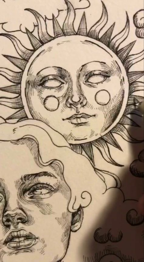 Earthy Tattoos, Hippie Tattoo, Sun Drawing, Weird Drawings, Moon Drawing, Beauty Art Drawings, Vintage Poster Art, Hippie Art, Mini Canvas Art