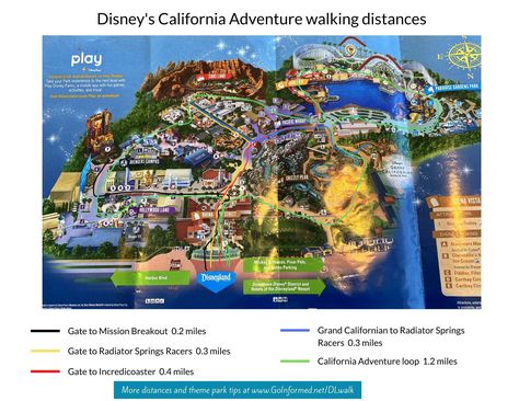 How far will you walk at Disney's California Adventure? Check out the maps in this post Disneyland Vacation Planning, Disneyland Tips, Disneyland Vacation, Bingo Card, Themed Activities, Tropical Destinations, Disney California Adventure, Disney World Tips And Tricks, Universal Orlando