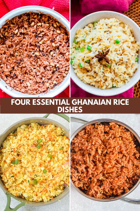 These recipes are a perfect way to upgrade from plain old white rice to amazing dishes. They are all plant based and perfect for meal prep or the holidays Types Of Rice, Ghana Food, Ghanaian Food, African Recipes Nigerian Food, Recipes Rice, African Foods, Middle Eastern Food, International Dishes, West African Food