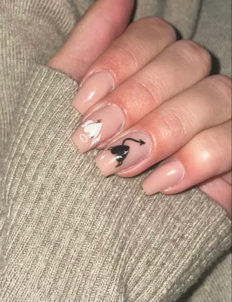 Angel Costume Nails, Dark Angel Nail Ideas, Angel Nails Halloween, Fallen Angel Nail Designs, Devil Heart Nails, Angel Nails Designs Simple, Angel Inspired Nails, Dark Angel Nails, Angel Nails Acrylic