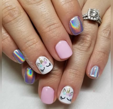 French Tip Unicorn Nails, Toddler Nail Designs, Megan Nails, Kid Nails, Unicorn Nails Designs, Cartoon Nail Designs, Unicorn Nail Art, Kids Nail Designs, Nail Art For Kids