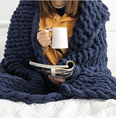 Chunky Knit Blanket Throw - 50"x60" 3.7 lbs. - Soft Chenille Yarn Knitted Blanket - Machine Washable Crochet Blanket Navy Throw Blanket, Dorm Blanket, Large Knit Blanket, Chunky Cable Knit Throw, Cable Knit Throw Blanket, Chunky Knit Throw Blanket, Cable Knit Throw, Tenun Ikat, Chunky Knit Throw