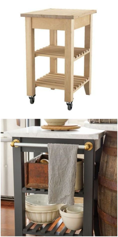 The Bekvam kitchen cart dazzles as a portable kitchen island in this IKEA hack! Portable Kitchen Island, Diy Home Decor For Apartments, Craft Table Diy, Ikea Kitchen Island, Kitchen Ikea, Kitchen Island Ikea Hack, Cheap Ideas, Kitchen Island Table, Ikea Hack Ideas