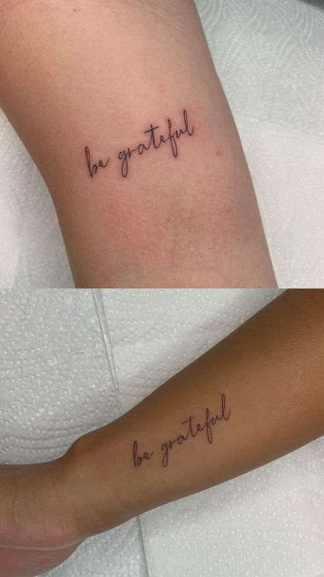 Be Grateful Tattoo Ideas, Be Grateful Tattoo, Grateful Tattoos For Women, Small Word Tattoos For Women, Grateful Meaning, Grateful Tattoo Ideas, 1 Word Tattoos, Grateful Tattoo, Tat Placement