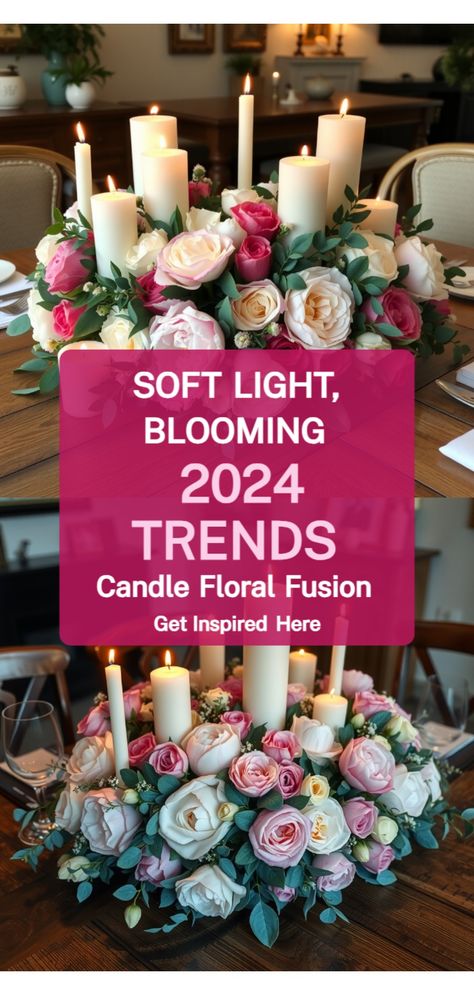 Candle bouquet Candlebra Decor Ideas, Coffee Table Floral Arrangements, Flower Arrangements With Candles, Candle And Flower Centerpieces, Candle Bouquet, Romantic Centerpieces, Man Bouquet, Peony Candle, Cozy Lighting