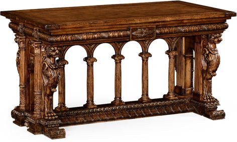 French Renaissance Style Library Table ... Library Table Desk, Antique Library, Carved Table, Fluted Columns, Library Table, English Furniture, Design Salon, Deco Luminaire, Custom Carved