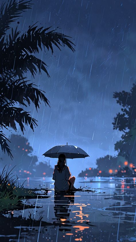 #rain #relax #mobile #wallpaper #brushpaint #anime Rainy Day Digital Art, Rain Fantasy Art, Rainy Day Aesthetic Anime, Rainy Anime Wallpaper, Rain In Anime, Relaxing Wallpaper Aesthetic, Anime Rain Aesthetic, Anime Rain Wallpaper, Rainy Backgrounds