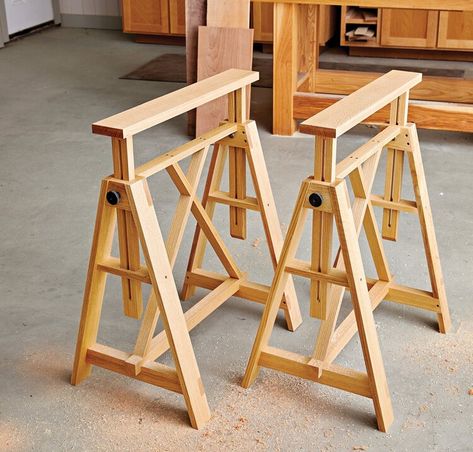 Elevate Your Next Project With These Sturdy, Adjustable Sawhorses Adjustable Sawhorse, Sawhorse Plans, Woodworking Plans Toys, Woodworking Projects For Beginners, Sell Easy, Woodworking Store, Woodworking Bench Plans, Amazing Woodworking, Wood Magazine