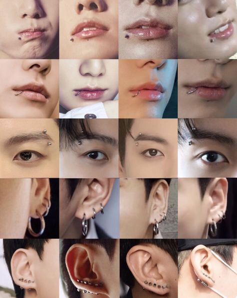 Jungkook Piercing, Mouth Piercings, Double Ear Piercings, Face Piercings, Second Piercing, S Aesthetic, Eyebrow Piercing, The Judge, Lip Piercing