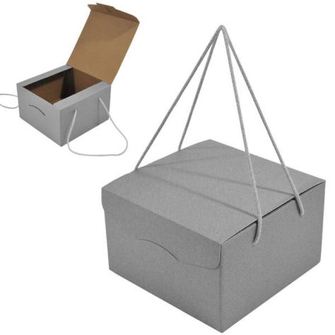 Silver Hamper Box with Handles - GiftBagShop.co.uk Box Bag Packaging, Packing Box Design, Cake Boxes Packaging, Bakery Packaging Design, Hamper Box, Food Box Packaging, Hamper Gift, Fruit Packaging, Hamper Boxes