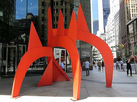 "Saurien," steel sculpture by Alexander Calder in front of the IBM Building, 590 Madison Avenue at East 57th Street, New York City. June 20, 2014. Calder Mobile, Jean Arp, Public Sculpture, Alexander Calder, Street New York, Sculpture Metal, Steel Sculpture, Nyc Trip, Madison Avenue