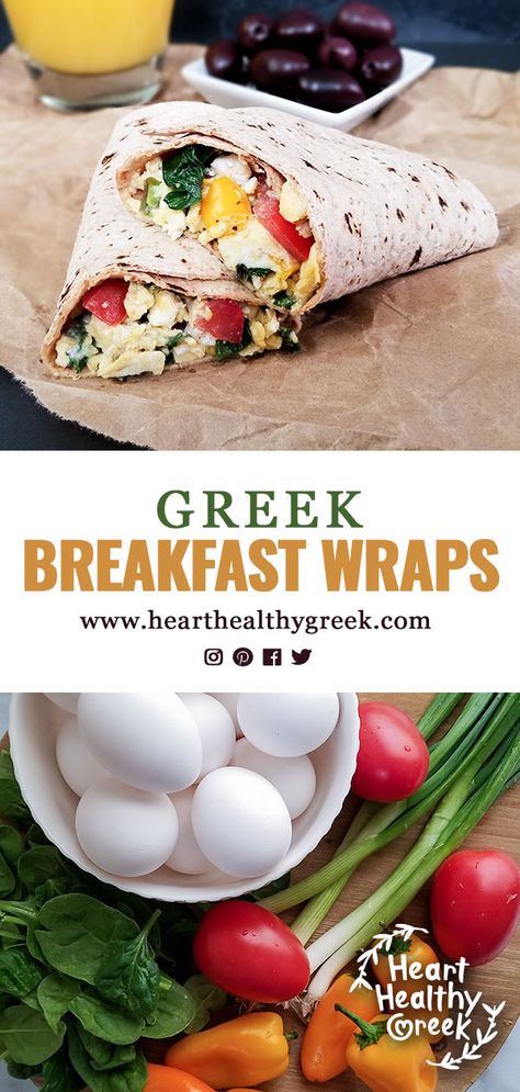 This recipe for Greek Breakfast Wraps is packed with protein and veggies. It's an easy grab and go breakfast recipe for busy mornings. #greekbreakfast #breakfastwraps #breakfastideas #healthybreakfast Easy Grab And Go Breakfast, Cholesterol Lowering Recipes, Breakfast Wraps Recipes, Mediterranean Diet Recipes Breakfast, Trim Healthy Mama Recipe, Greek Breakfast, Breakfast Wrap, Greek Pita, Mediterranean Breakfast