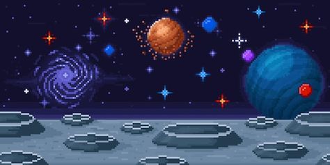 Pixel Game Ui, Planet Surface, Sky Vector, Moon Landscape, Galaxy Sky, Pixel Game, Moon Surface, Galaxy Background, Planets Art