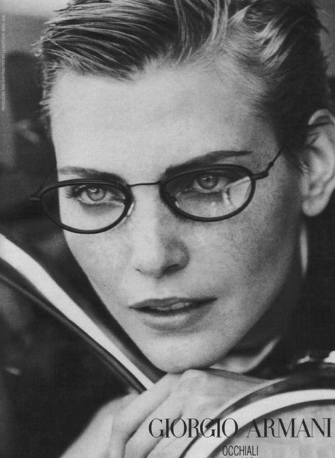 TBT | Nadja Auermann is Perfection in Armani’s Fall 1996 Campaign | Page 2 | Fashion Gone Rogue Eyewear Advertising, Eyewear Ad, Eyewear Campaign, Nadja Auermann, Eyeglass Stores, Vintage Bra, Facing The Sun, Campaign Fashion, Peter Lindbergh