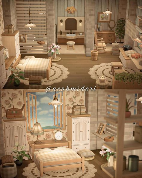 Acnh Hhp Bedroom Ideas, Acnh Cottagecore Room Ideas, Aesthetic Acnh Builds, Acnh Room Inspiration Bedroom, Acnh House Bedroom, Cottagecore Bedroom Animal Crossing, Acnh Ranch Bedroom, Bedroom Animal Crossing Ideas, Room Decor Animal Crossing