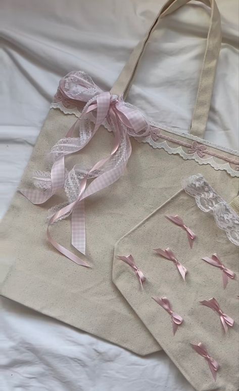 Tote Bag With Bow, Coquette Tote Bag, Coquette Bag, Tote Bad, Bow Tote Bag, Sewing Aesthetic, Tods Bag, Bows Pink, Diy Tote