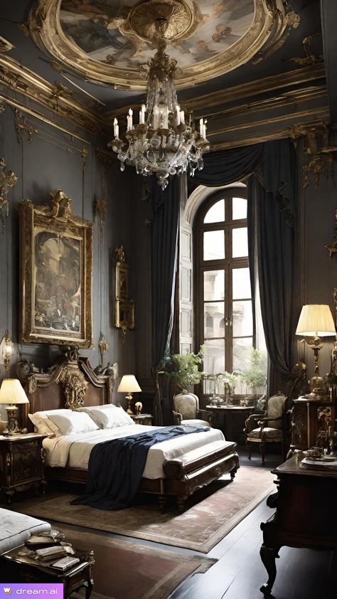 Ethereal Interior Design, Master's Bedroom, Classic Rooms, Gothic Fireplace, Dark Academia Interior, Glam Apartment, Victorian Apartment, Fake Family, Russian Interiors