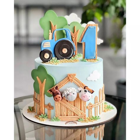 Farm Themed 1st Birthday Party, Farm Themed 1st Birthday, Gender Neutral First Birthday, Farm Cakes, Tractor Birthday Cakes, Farm Birthday Cakes, Barnyard Cake, Farm Animal Cakes, Boys First Birthday Cake