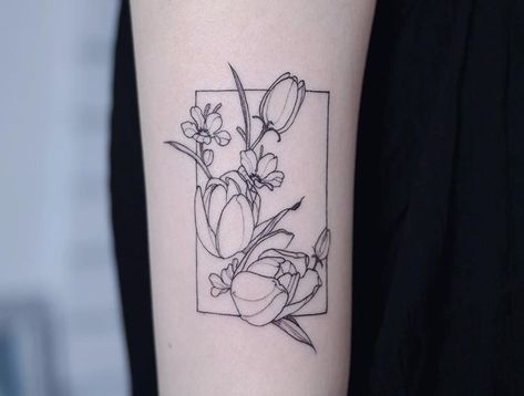 Square Tattoo, Framed Tattoo, Sunflower Tattoos, Botanical Tattoo, Subtle Tattoos, Nature Tattoos, Back Tattoos, Simplistic Tattoos, Inspirational Tattoos