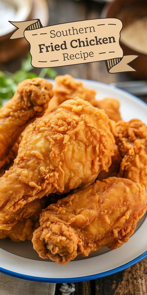 Savor the ultimate comfort food with this Southern Fried Chicken recipe! Crispy, flavorful, and fried to golden perfection—just like grandma used to make. Maryland Fried Chicken Recipe, Popeyes Chicken Recipe, Popeye Chicken, Popeyes Spicy Chicken Recipe, Popeyes Fried Chicken, Best Fried Chicken Recipe, Fried Chicken Recipe Southern, Chicken Batter, Kfc Chicken Recipe