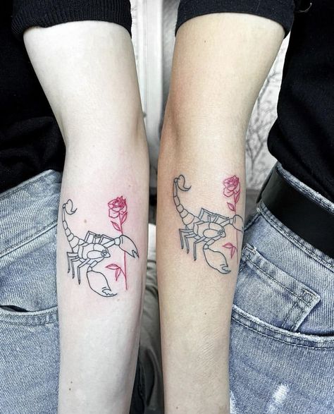 #scorpio #zodiac #bestfriendgoals #matchingtatto Matching Scorpio Tattoos, Scorpio Tattoos, Scorpio Tattoo, Scorpio Zodiac, Best Friend Goals, Matching Tattoos, Geometric Tattoo, Best Friend, Best Friends