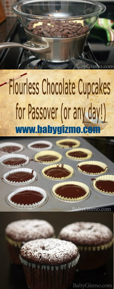 Flourless Chocolate Cupcakes  for Passover (or any day!) This is an incredibly delicious recipe that HAPPENS to be kosher for Passover! #Flourless #Chocolate #Passover Kosher For Passover, Passover Desserts, Jewish Holiday Recipes, Cupcake Recipes Chocolate, Passover Recipes, Kosher Recipes, Flourless Chocolate, Jewish Recipes, Chocolate Cupcakes