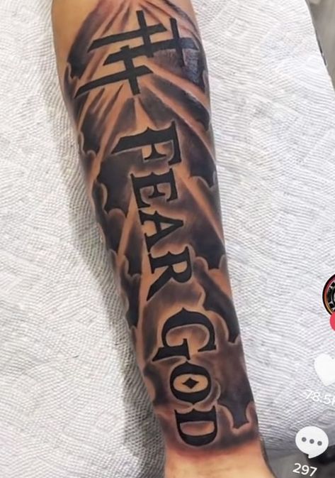 Tattoo Trends 2023, Fear God Tattoo, Blessed Tattoos, Arm Tattoos Black, God Tattoo, Tattoo Placements, Pretty Hand Tattoos, Fear God, God Tattoos