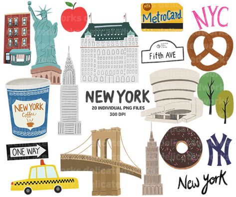 New York Clipart Sticker Clipart NYC Clipart Cute Clipart - Etsy New York Stickers, Nex York, New York Illustration, New York Journal, New York Theme, New York Coffee, Stickers For Planners, Making Stickers, New York Graffiti