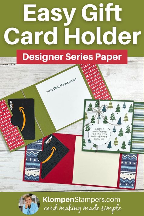 Get crafty this holiday season and make your own gift card holders! Our blog post has all the information you need, and the video shows you how to do it step by step. Personalize your gifts with style. Card For Gift Cards, Gift Card Holder Cards Handmade, Making Gift Card Holders, Stampin Up Gift Card Holders To Make For Christmas, Cards With Gift Card Holder, Gnome Gift Card Holder, Gift Card Cards Diy, Stampin Up Gift Card Holder Christmas, Stampinup Gift Card Holders