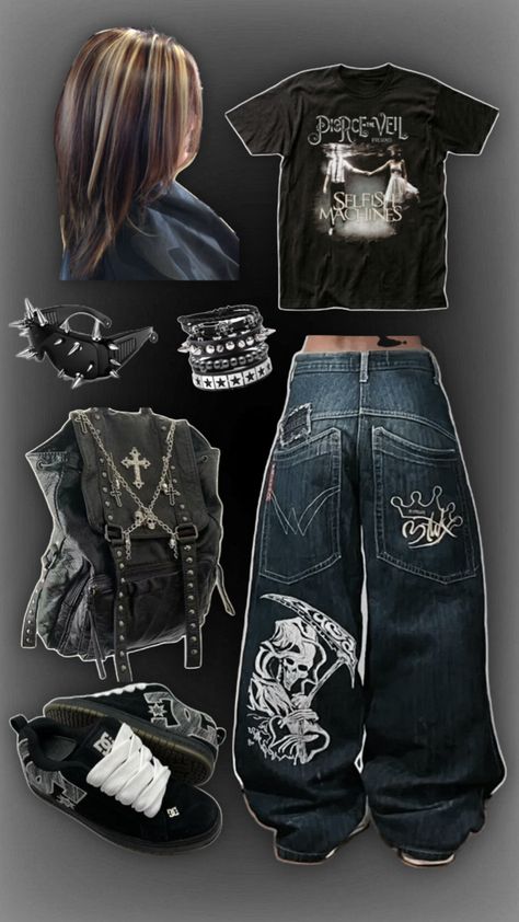 I need jeans like this 🙏😭 Baggy Jeans Outfit Y2k Grunge, Spray Paint Jeans, Baggy Jean Outfits, How To Style Baggy Jeans, Y2k Streetwear Aesthetic, Good Fits, Skater Outfit, Baggy Outfit Ideas, Street Style Outfits Casual