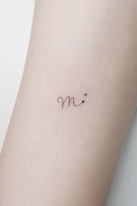 Scorpio Fine Line Tattoo, Scorpio M Tattoo, Minimalist Tattoo Scorpio, Scorpio Sign Tattoos, Tattoo Scorpio, Zodiac Sign Tattoo, M Tattoo, Scorpio Zodiac Tattoos, Pisces Tattoo Designs