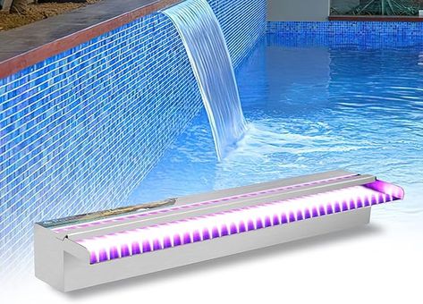 Amazon.com: YUDA 24'' Stainless Steel Waterfall Pool Fountain with SMD LED 7 Color Changing and Remote, Lighted Waterfall Spillway for Sheer Descent Garden Outdoor : Patio, Lawn & Garden Swimming Pool Fountains, Waterfall Pool, Welding Design, Solar Water Pump, Diy Garden Fountains, Bird Bath Fountain, Pool Fountain, Waterfall Fountain, Solar Water