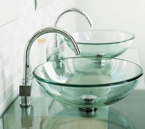 i think they look classy :) Glass Bowl Sink, Modern Small Bathrooms, How To Wash Vegetables, Small Bathroom Vanities, Glass Vessel Sinks, Glass Sink, Basin Design, Water Closet, Home Furnishing Stores