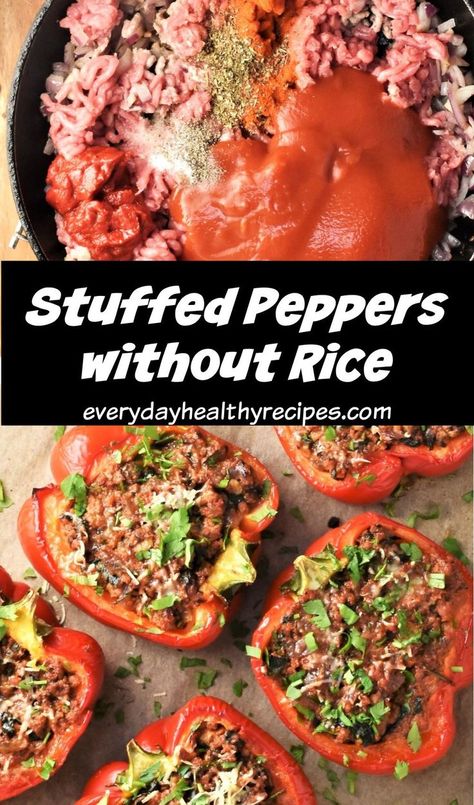 Cooking ground meat and spices and stuffed peppers on parchment. Meat Stuffed Peppers, Stuffed Peppers Without Rice, Stuffed Bell Peppers Ground Beef, Healthy Stuffed Bell Peppers, Ground Turkey Stuffed Peppers, Gnocchi Recipes Homemade, Stuffed Peppers Beef, Keto Stuffed Peppers, Easy Stuffed Peppers