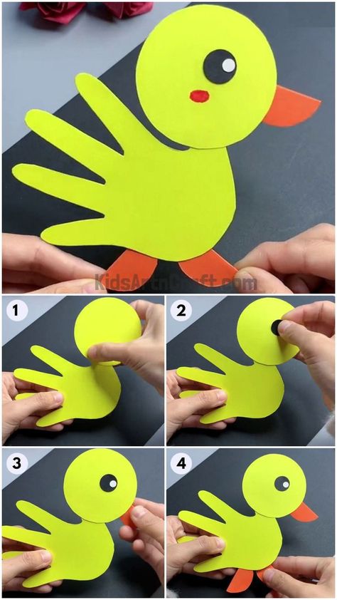 Duck Construction Paper Craft, Duck Art Projects For Preschool, Geese Activities For Preschool, Duck Art And Craft For Preschool, Rubber Duck Crafts For Kids, Duck Handprint Craft, Toddler Duck Craft, Duck Handprint Art, Duck Activity Preschool