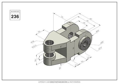 3D CAD EXERCISES 236 - STUDYCADCAM Autocad 3d Modeling, 3d Cad Exercises, Isometric Drawing Exercises, Drawing Book Pdf, Autocad Isometric Drawing, Orthographic Drawing, Geometric Shapes Drawing, Solidworks Tutorial, 3d Geometry